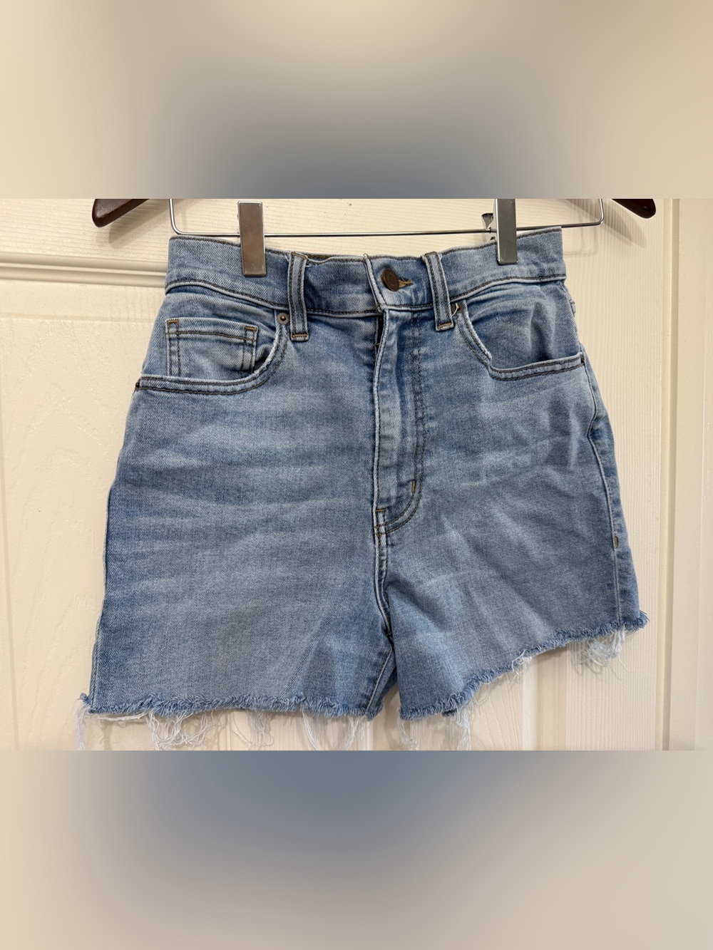 Fashion Nova Light Wash High-Rise Frayed Denim Shorts
